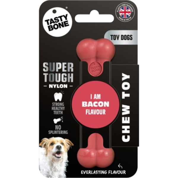 TastyBone Super Tough Chew Toy, Bacon Flavour, Toy Dogs
