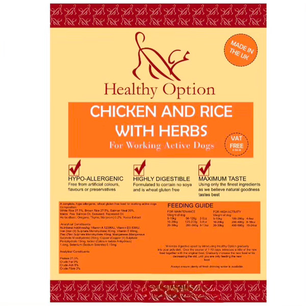 Healthy Option Chicken & Rice With Herbs For Working Active Dogs - 15KG