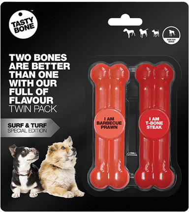 TastyBone Super Tough Bone Twin Pack, Surf & Turf Flavour, Toy Dogs