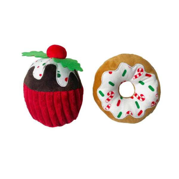Happy Pet - Christmas Donut & Pudding - 2 Piece Soft Dog Toy